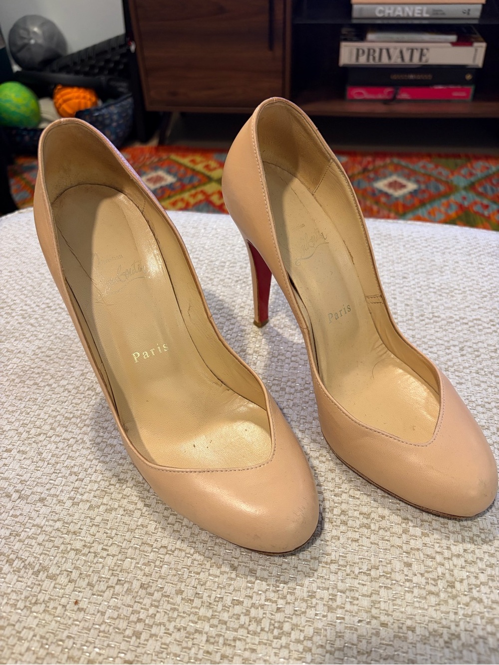 Christian Louboutin Nude Patent Pumps with Red Sole